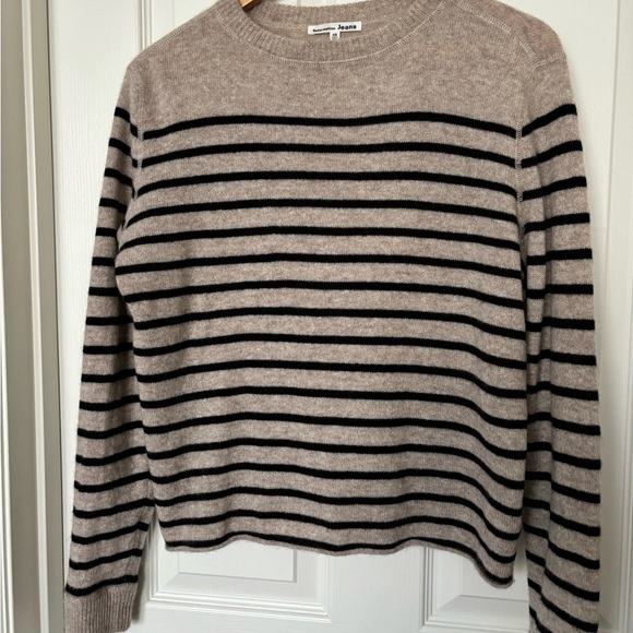 Reformation Jeans Crew Neck Cashmere Boyfriend Sweater Black Striped XS relaxed - Picture 4 of 8